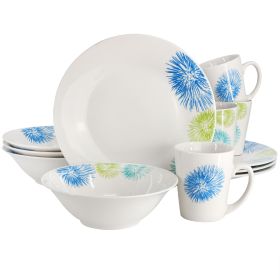 Gibson Home 12 Piece Fine Ceramic Dinnerware Set (Option: Blue Meadow, Color: White with Colored Accents)