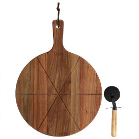 Gibson Elite 2 Piece Acacia Wood Serving Board Set in Brown (Option: Pizza Cutter)