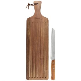 Gibson Elite 2 Piece Acacia Wood Serving Board Set in Brown (Option: Bread Knife)