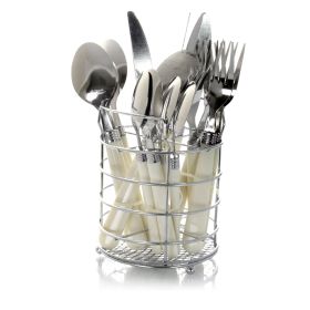 Gibson Sensations II 16 Piece Stainless Steel Flatware Set (Color: with White Handles and Chrome Caddy)