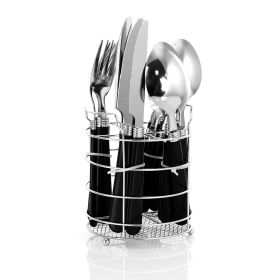 Gibson Sensations II 16 Piece Stainless Steel Flatware Set (Color: with Black Handles and Chrome Caddy)