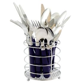 Gibson Sensations II 16 Piece Stainless Steel Flatware Set (Color: with Cobalt Handles and Chrome Caddy)