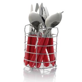 Gibson Sensations II 16 Piece Stainless Steel Flatware Set (Color: with Red Handles and Chrome Caddy)