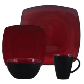 Gibson Soho Lounge 16 Piece Square Stoneware Dinnerware Set (Color: Red and Black)