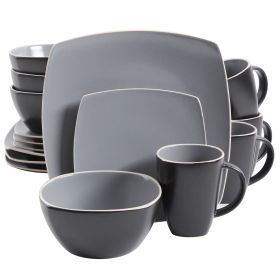 Gibson Home Soho Lounge 16 Piece Soft Square Stoneware Dinnerware Set (Color: Grey Matte)