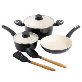 Gibson Home Plaza Cafe 7 Piece Forged Aluminum Cookware Set (Color: Black)