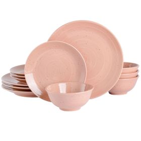 Gibson Elite Ramapo 12 Piece Stoneware Dinnerware Set (Option: Soft Coral Speckle)