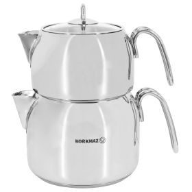 Korkmaz Perla Mega Stainless Steel  Tea Pot and Kettle Set (Option: 1.8 Liter, 3.2 Liter)