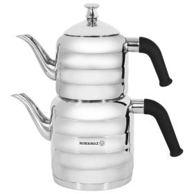 Korkmaz Mina Midi Stainless Steel Tea Pot and Kettle Set (Option: 0.8 Liter , 1.6 Liter)