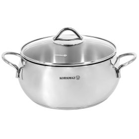 Korkmaz Tombik Stainless Steel Casserole in Polished Silver (Option: 1.8 Liter)