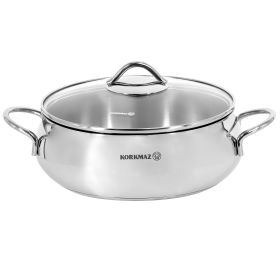 Korkmaz Tombik Stainless Steel Casserole in Polished Silver (Option: 3.6 Liter)