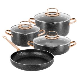 Korkmaz Galaksi 7 Piece Non Stick Aluminum Cookware Set (Color: Black and Rose Gold)