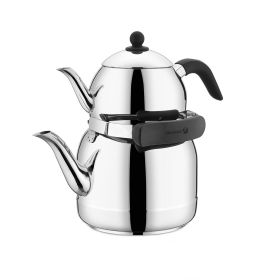 Korkmaz Ornella  Tea Pot and  Stainless Steel Kettle Set in Silver (Option: 1.3 Liter, 3.5 Liter)