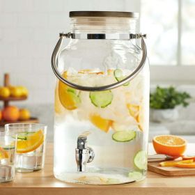 Better Homes & Gardens Clear Glass Beverage Dispenser with Lid (Option: 1.5 Gallon, Build: Wood)