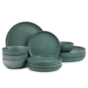 Thyme & Table 12-Piece Stoneware Dinnerware Set (Color: Caspian Green)