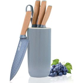 Kitchen Knife Set, 6 Pieces Professional Knife Set with Universal Knife Block, Super Sharp Knife Set with Ergonomic Handle (Color: Blue)