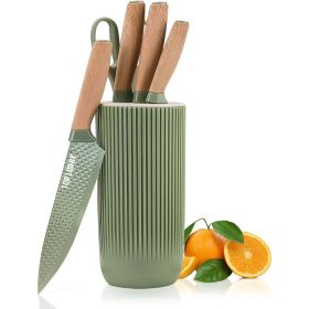 Kitchen Knife Set, 6 Pieces Professional Knife Set with Universal Knife Block, Super Sharp Knife Set with Ergonomic Handle (Color: Green)