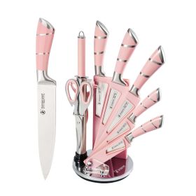 Kitchen Knife Set, 9-Pieces Sharp Non-Stick Coated Chef Knives Block Set (Color: Pink)