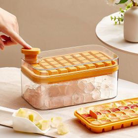 One-Button Release Ice Cubes -Ice Cube Tray with Lid and Bin (Color: Yellow)