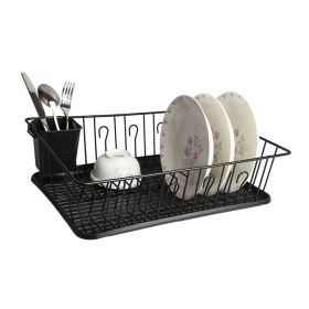 MegaChef 17.5 Inch Dish Rack with 14 Plate Positioners and a Detachable Utensil Holder (Color: Black)