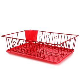 MegaChef 17.5 Inch Dish Rack with 14 Plate Positioners and a Detachable Utensil Holder (Color: Red)