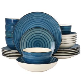 Elama Gia 24 Piece Round Stoneware Dinnerware Set (Color: Dark blue)