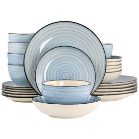 Elama Gia 24 Piece Round Stoneware Dinnerware Set (Color: Light blue)