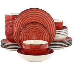 Elama Gia 24 Piece Round Stoneware Dinnerware Set (Color: Red)