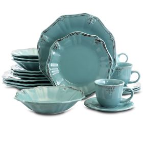 Elama Fleur De Lys 20-Piece Dinnerware Set (Color: Turquoise)