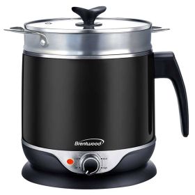 Brentwood Stainless Steel Electric Hot Pot Cooker and Food Steamer (Option: 1.9 Quart, Color: Black)