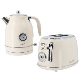 MegaChef 1.7 Liter Electric Tea Kettle and 2 Slice Toaster Combo (Color: Matte Cream)