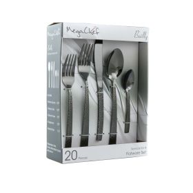 MegaChef Baily 20 Piece Flatware Utensil Set, Stainless Steel Silverware Metal Service for 4 (Color: Black)