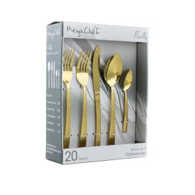 MegaChef Baily 20 Piece Flatware Utensil Set, Stainless Steel Silverware Metal Service for 4 (Color: Gold)