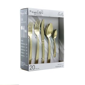 MegaChef Baily 20 Piece Flatware Utensil Set, Stainless Steel Silverware Metal Service for 4 (Color: Light Gold)