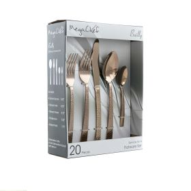 MegaChef Baily 20 Piece Flatware Utensil Set, Stainless Steel Silverware Metal Service for 4 (Color: Rose Gold)