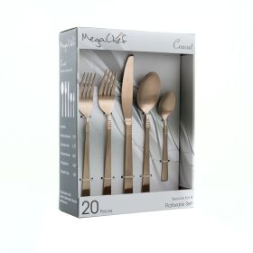 MegaChef Cravat 20 Piece Flatware Utensil Set, Stainless Steel Silverware Metal Service for 4 (Color: Matte Rose)