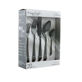 MegaChef Gibbous 20 Piece Flatware Utensil Set, Stainless Steel Silverware Metal Service for 4 (Color: Black)