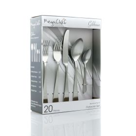 MegaChef Gibbous 20 Piece Flatware Utensil Set, Stainless Steel Silverware Metal Service for 4 (Color: Matte Silver)