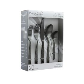 Megachef La Vague 20 Piece Flatware Utensil Set, Stainless Steel Silverware Metal Service for 4 (Color: Matte Black)