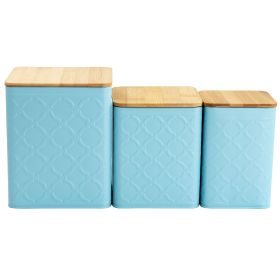 MegaChef 3 Piece Golden Kitchen Canister Set with Bamboo Lids (Color: Turquoise)