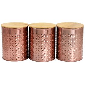 MegaChef 3 Piece Golden Kitchen Canister Set with Bamboo Lids (Color: Rose Gold)