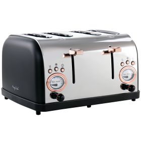 MegaChef 4 Slice Wide Slot Toaster with Variable Browning (Color: Black and Rose Gold)